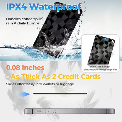 Wallet Tracker Card (iOS & Android), Ultra-Thin Bluetooth Smart Card Tracking Card Item Tracker Work with Apple Find My & Google Find Hub, IPX4 Rechargeable GPS Tracker for Wallet Passport Keys