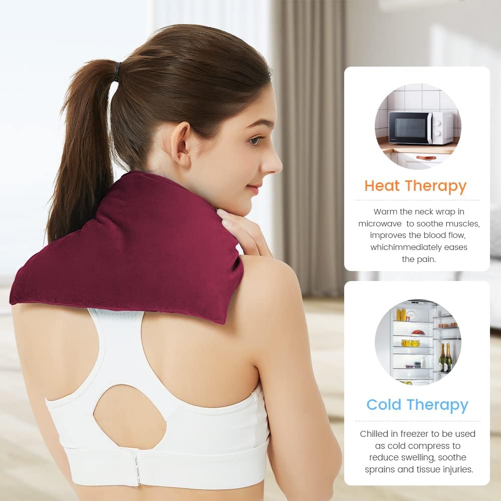 MORLIDEN Microwavable Heated Neck Wrap Warmer and Shoulder Weighted Heating Pad Microwave for Hot and Cold Compress - Dark Gray
