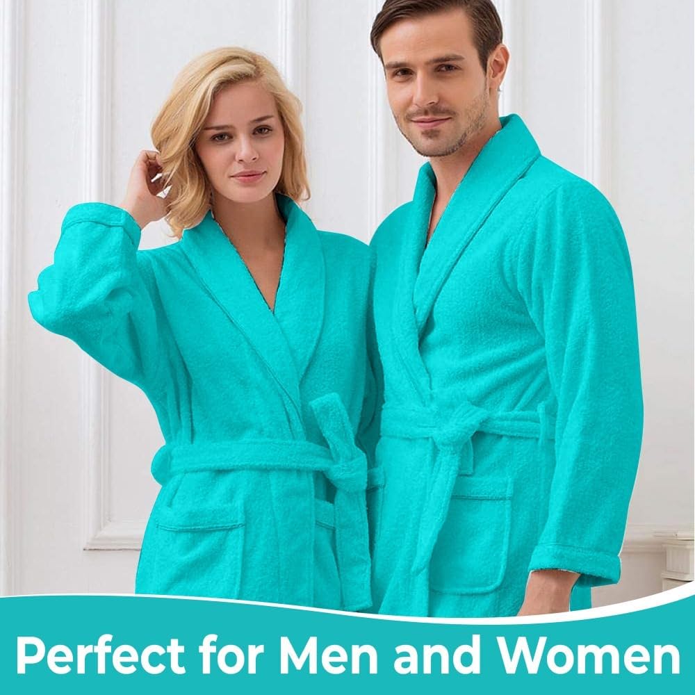 KAHAF COLLECTION Cotton Terry Robes for Women and Men, Terry Shawl Collar Bathrobe, ONE SIZE - UNISEX Men & Women Spa Robe