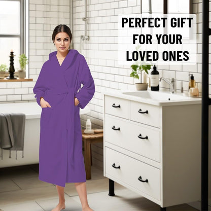 KAHAF COLLECTION Women Hooded 100% Cotton Terry Bathrobe, Soft Absorbent Quick Dry Robe for Spa, Shower & Home Wear