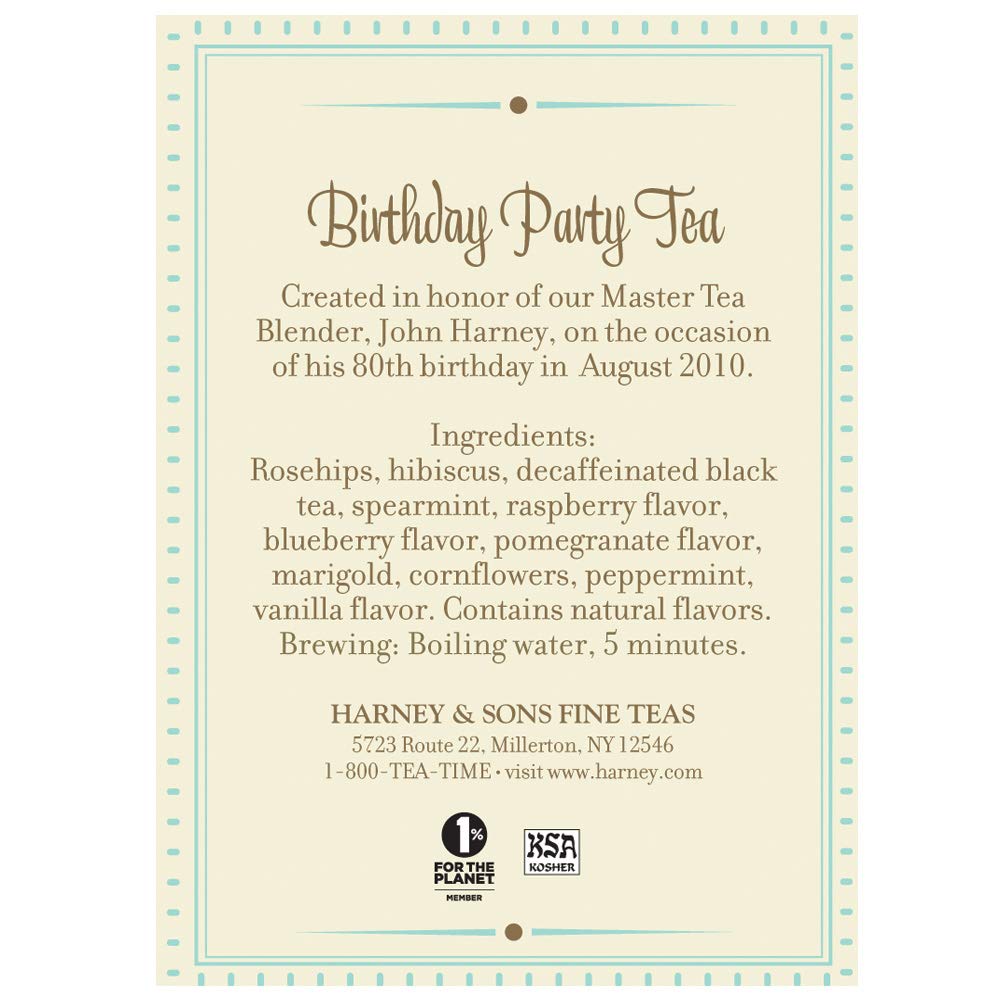 Harney & Sons Birthday Party Decaf Black Tea, 30 Sachets in Tin