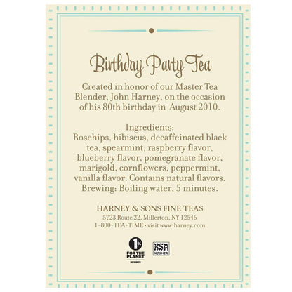 Harney & Sons Birthday Party Decaf Black Tea, 30 Sachets in Tin