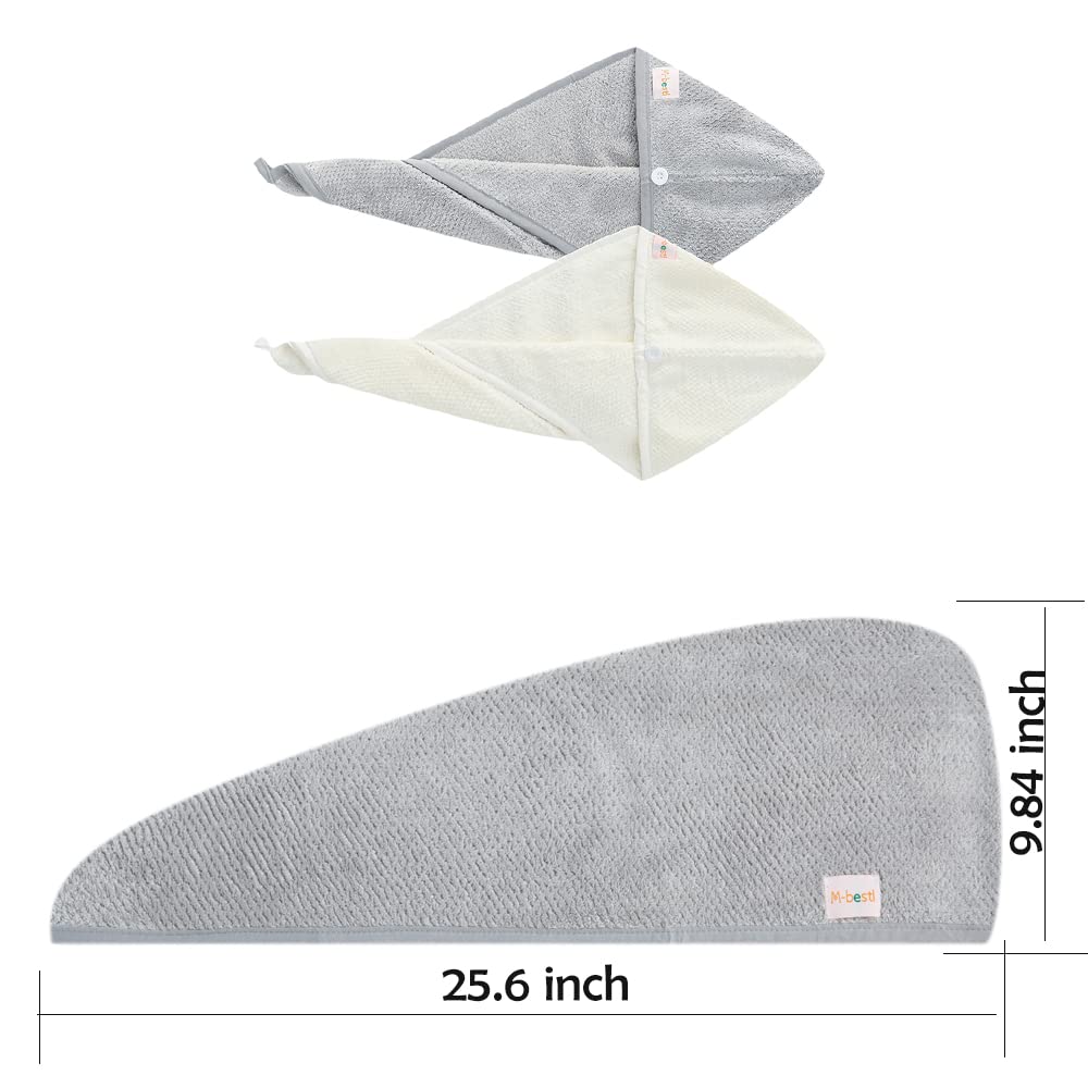 M-bestl 2 Pack Microfiber Hair Towel Wrap,Hair Drying Towel with Button,Quick Dry Hair Towel Turban for Women,Absorbent Anti-frizz Head Towel for Long Thick Curly Hair(Pink&Beige)
