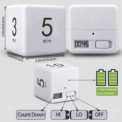 Pomodoro Cube Timer, Productivity Visual Timer 5/25/15/45 Minutes Preset, Desk Portable Rotating Multi Timers for ADHD Time Management Work Study Cooking Workout School
