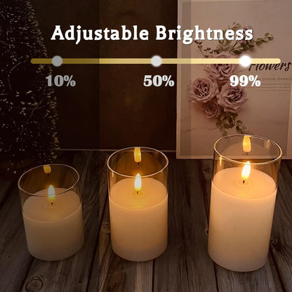LEDHOLYT Rechargeable Flameless Glass Pillar Candles–Gifts for Women,–Set of 3, Realistic Flickering LED Flame,Remote & Timer, Ideal for Living Room, Bedroom & Halloween Festival Home Party Decor