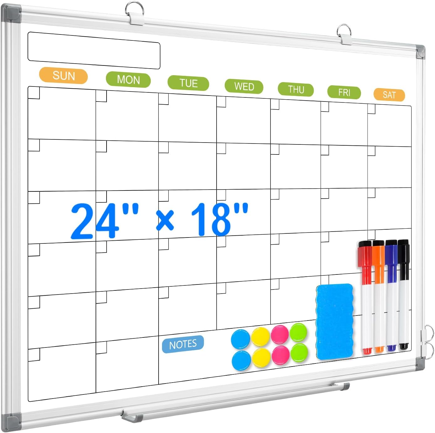 24" x 18" Magnetic Monthly Dry Erase Whiteboard Calendar for Wall
