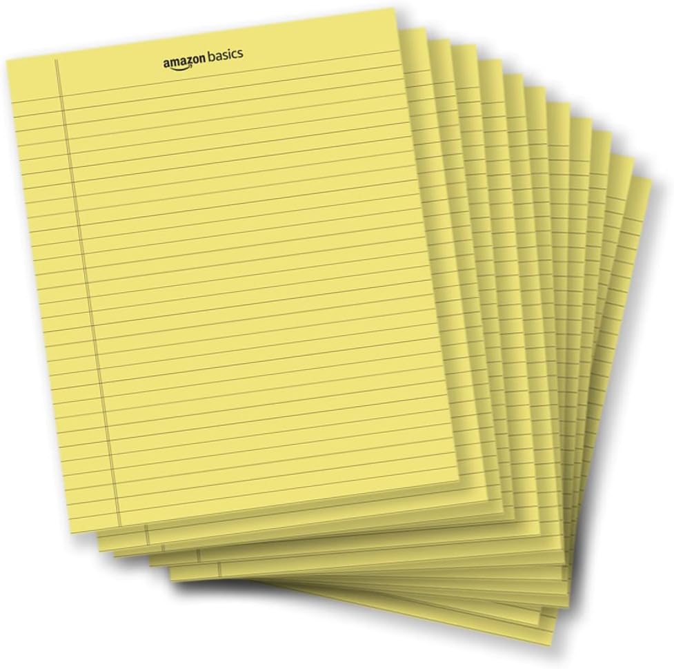 Amazon Basics Wide Ruled Lined Writing Note Pads for Office Supplies, 8.5" x 11.75", White, 12-Pack of 50 Perforated Sheets