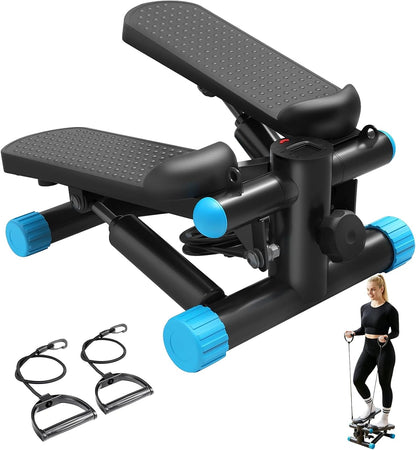 Mini Stair Steppers with Resistance Bands for Exercise at Home, Portable Exercise Twist Stepper Machine for Full Body Workout, Hydraulic Fitness Stepper with LCD Monitor, Black