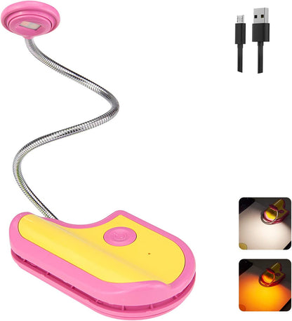 BIGMONAT Rechargeable Reading Light for Kids,Small Amber Book Light,Multi Colors Portable LED Reading Lamp with 361° Rotary Light Neck,Wireless Clip Reading Light for Books (White)