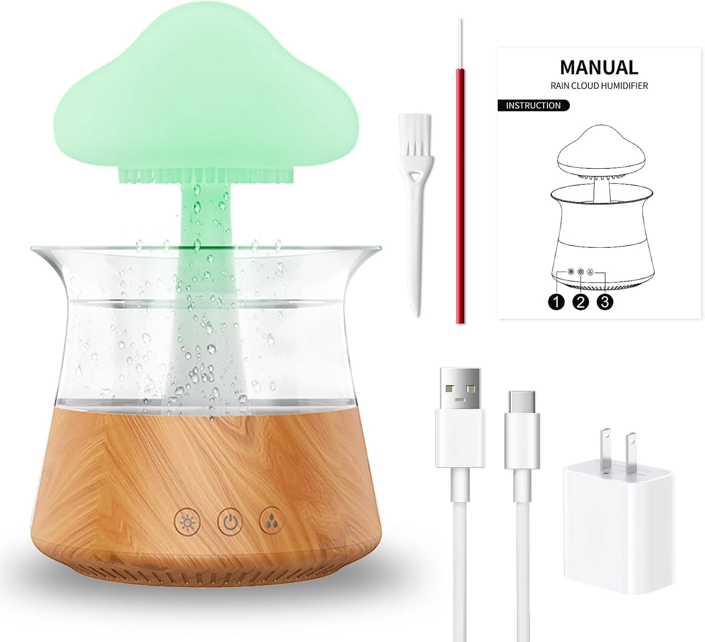 Rain Cloud Humidifier Water Drip - Mushroom Aroma Diffuser, Essential Oil Diffusers, 300ml White Noise Aromatherapy Diffusers with 7 Colors Cloud Lights for Home, Large Room, Office - White