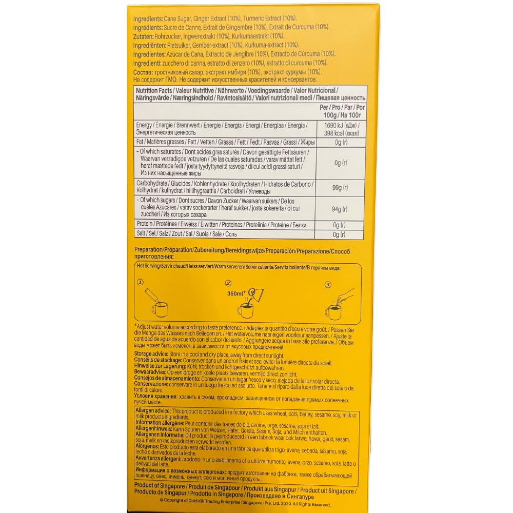 Gold Kili Instant Ginger Turmeric Drink with Honey / 10 sachets x 16 g