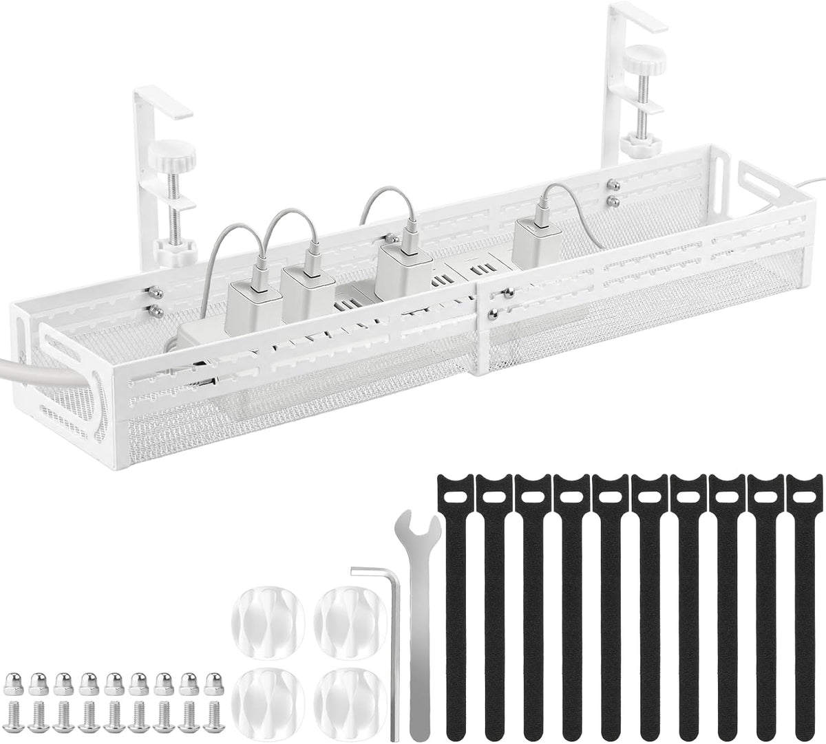Under Desk Cable Management Tray, No Drill Mesh Cable Tray Cord Organizer