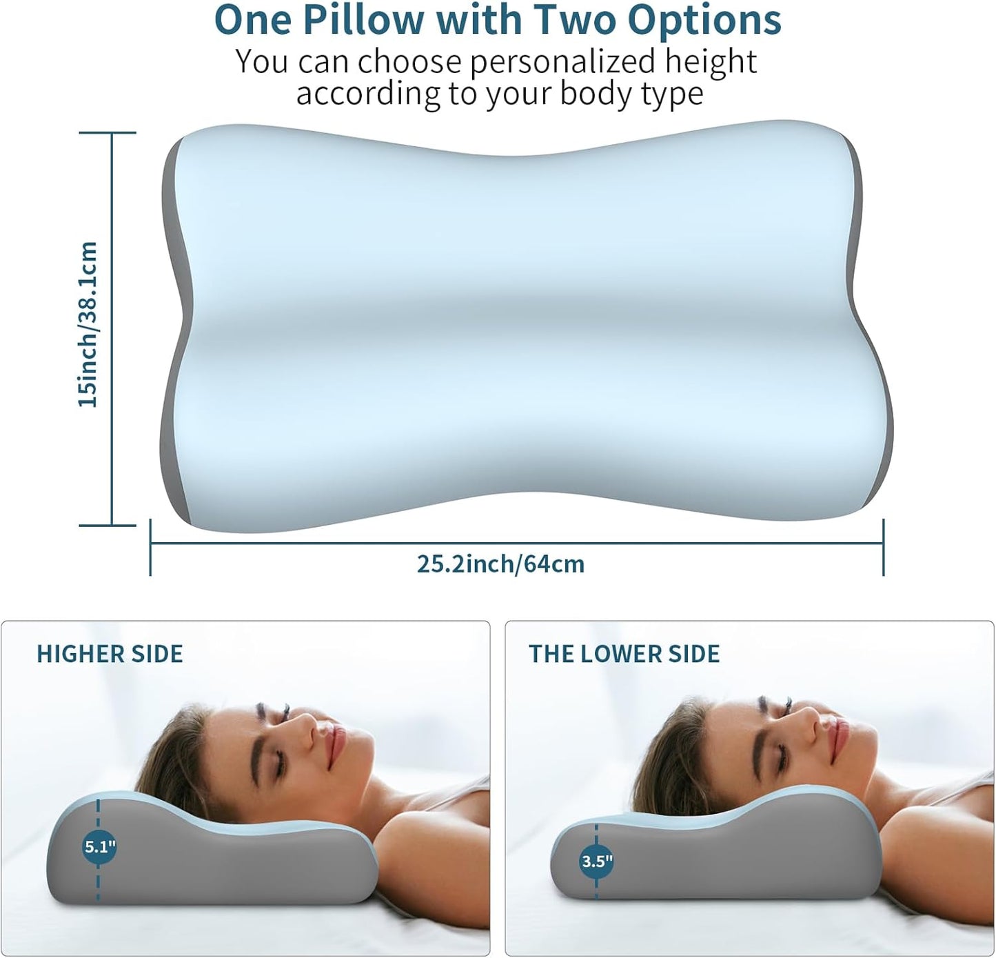 Cervical Neck Pillow for Pain Relief, Contour Memory Foam Pillows for Sleeping, Ergonomic Pillow Orthopedic Cooling Pillow Bed Pillow Neck Support for Side Back Stomach Sleepers(White&Blue)