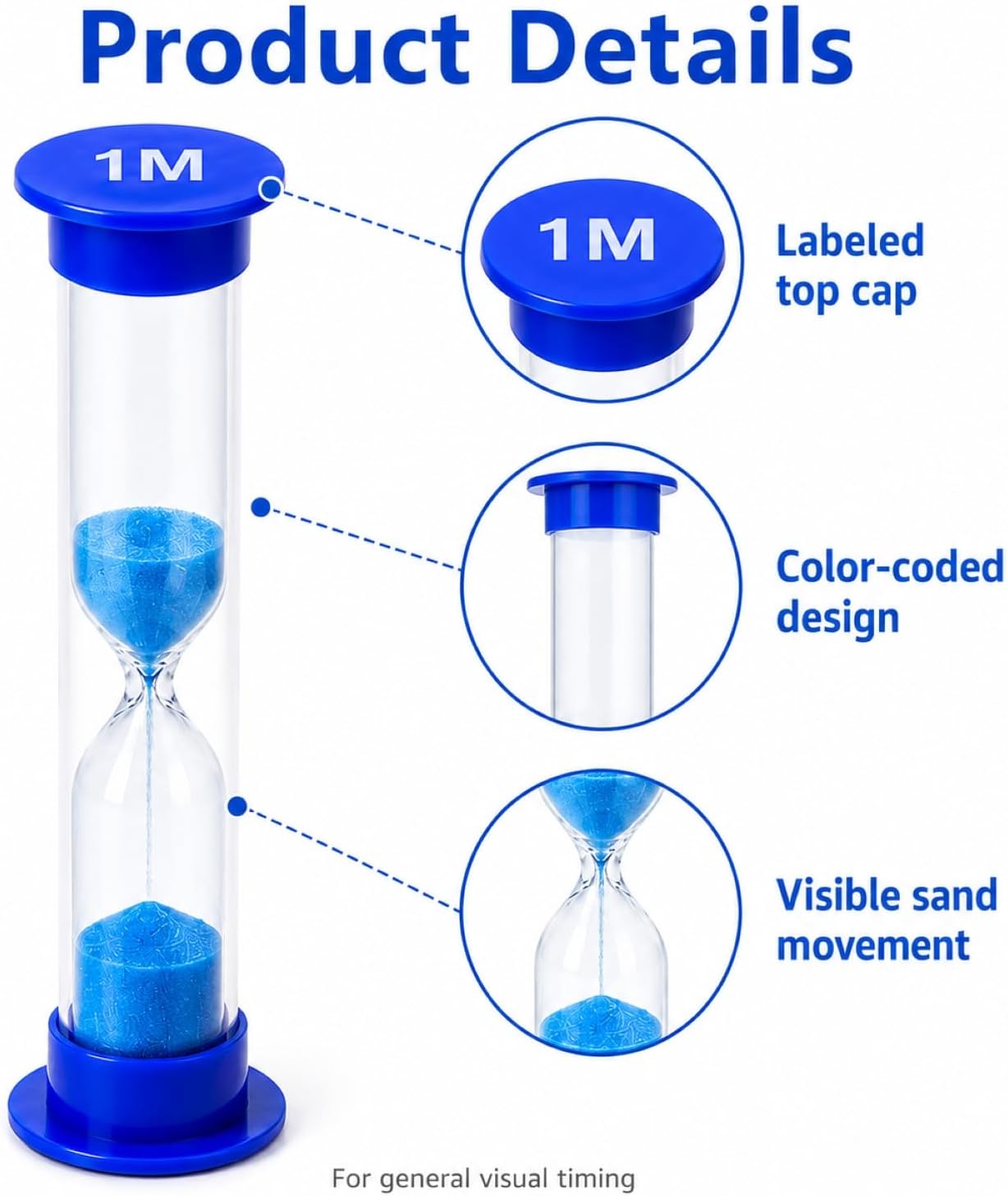 I-MART Plastic Sand Timer Sandglass Hourglass Sand Clock Timer 30 sec, 1 min, 2 mins, 3 mins, 5 mins, 10 mins (Pack of 6)