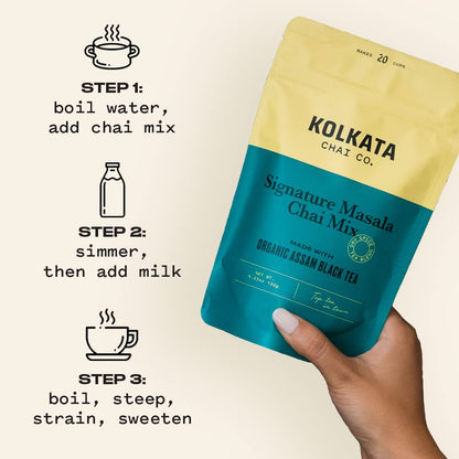 Kolkata Chai Signature Masala Chai & Rose Chai Combo Pack, Makes 40 cups, Premium loose leaf tea and spice blend, All Natural