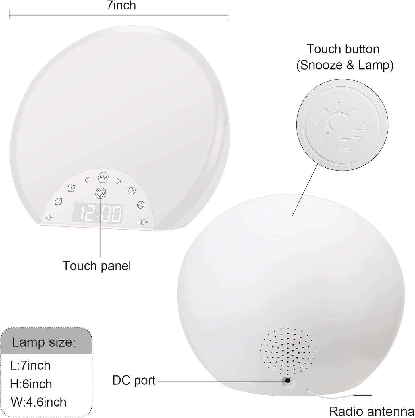 ANTDALIS Sunrise Alarm Clock Wake Up Light for Kids, Adults, Heavy Sleepers with Dual Alarms, Snooze, Sleep Aid with 7 Nature Sounds for Bedrooms with 8 Colors Night Light, FM Radio, Gift Ideas