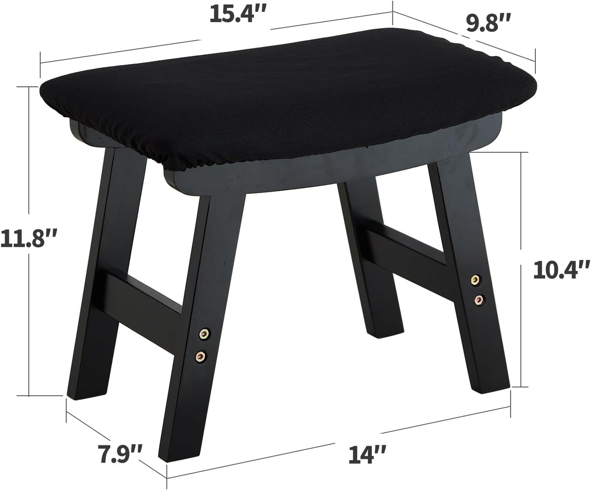 Foot Stool Ottoman Foot Rest Under Desk,Small Stool for Living Room, Bedroom and Kitchen (Brown Legs - Beige Stool Surface)