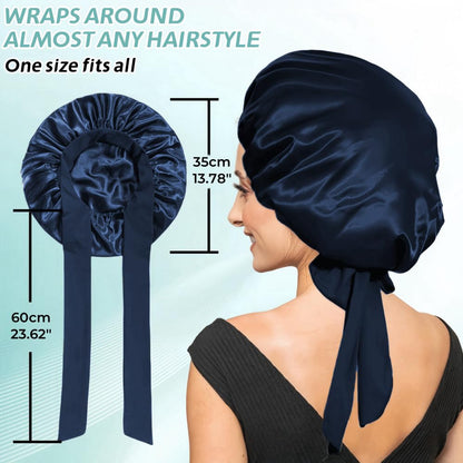 VECIIR Silk Bonnet for Sleeping Women, Ajustable Hair Bonnet for Curly Hairs Satin Bonnet Reduce Friction Prevent Frizz Black，Large