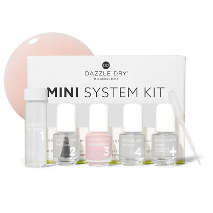 Dazzle Dry Mini Kit 4 Step System - Prima Ballerina, a sheer and milky delicate pink that makes a beautiful French base. (5 Piece Kit / 5 Manicures)