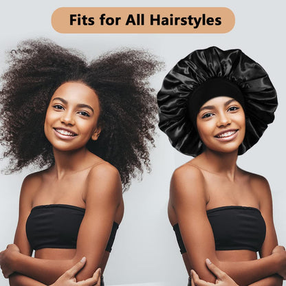 3PCS Extra Large Satin Bonnets for Sleeping, Hair Bonnets for Black Women Braids Curly Hair, C