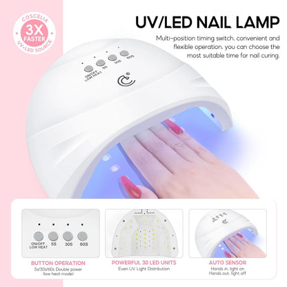 COSCELIA 53pcs Gel Nail Polish Kit with U V light and Drill Starter Kit 35 Colors Gel Nail Polish with 5pcs Top Base Coat Nail Art Professional Gel Manicure Kits Gifts for Women Teens Girls