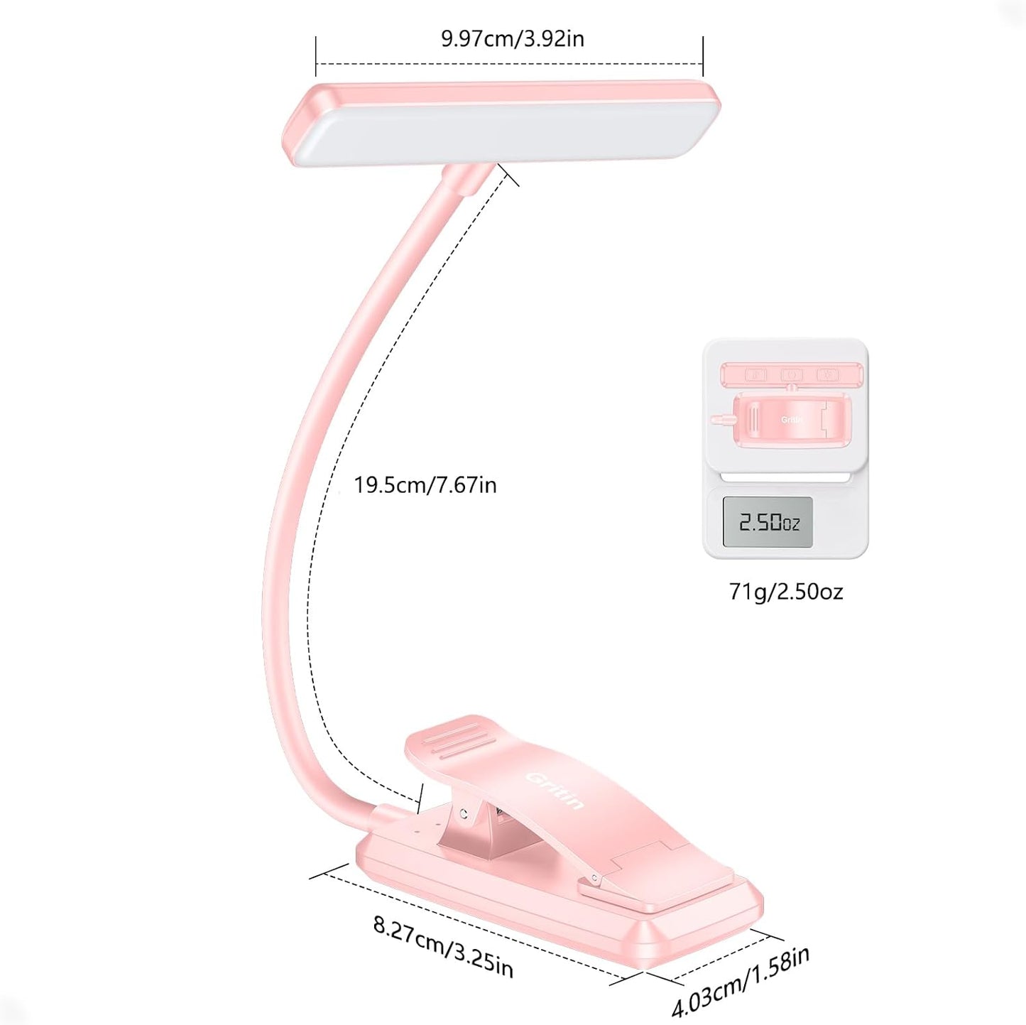 Gritin 19 LED Rechargeable Book Light for Reading in Bed with Memory Function- Eye Caring 3 Color Temperatures,Stepless Dimming Brightness,90 Hrs Runtime Lightweight Clip on Light for Book Lovers