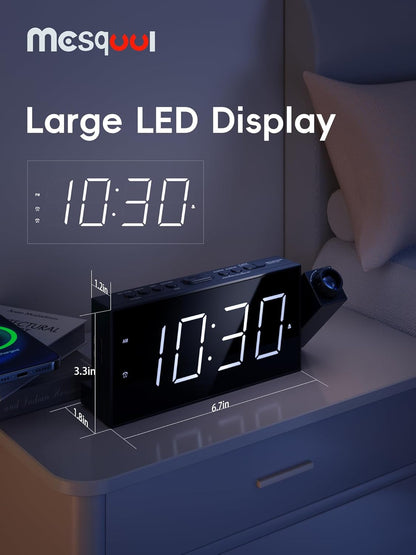 Digital Projection Alarm Clocks for Bedrooms - Large LED Display, 180° Rotatable Projector, 5-Level Dimmer,USB Charger,Battery Backup,Loud Dual Alarms for Kids Elderly,Heavy Sleepers,Snooze,12/24H,DST