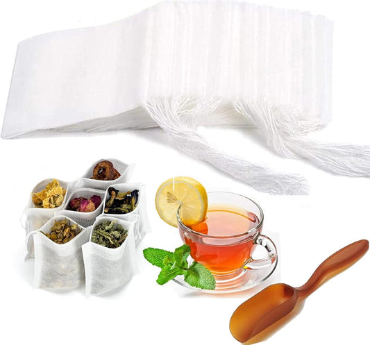 300Pcs Tea Filter Bags, Disposable Tea Filter Bags for Loose Leaf Tea from Safe Natural Materials, Empty Tea Bags Suitable for Loose-Leaf Tea, Spices, Herbs, Bring Tea Spoon (3.54 x 2.75 inch)