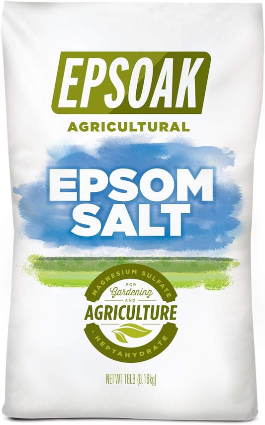 Epsoak Epsom Salt 18 lb. Agricultural Grade Magnesium Sulfate. Resealable Bulk Bag for Gardening & Lawn Care, Made in The USA