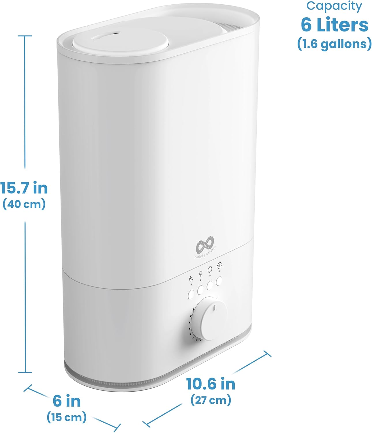 Everlasting Comfort 2.5L Top Fill Humidifier for Bedroom – Quiet, Easy to Fill & Clean, 24HR Runtime, Night Lights, Timer, Ultrasonic Cool Mist, Auto Shut-Off for Indoor Use - White
