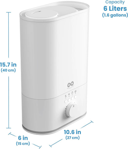 Everlasting Comfort 2.5L Top Fill Humidifier for Bedroom – Quiet, Easy to Fill & Clean, 24HR Runtime, Night Lights, Timer, Ultrasonic Cool Mist, Auto Shut-Off for Indoor Use - White