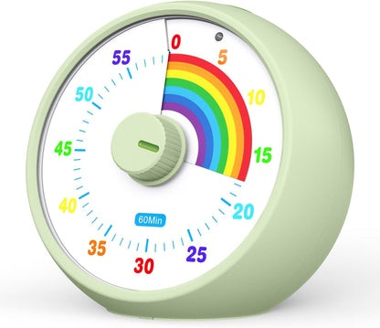 Visual Timer for Kids, 60-Minute Countdown Timer for Classroom Office Kitchen, Desk Timer Kids Time Management Tools with Silent Operation, Pomodoro Time Rainbow Pattern (Grass Green)