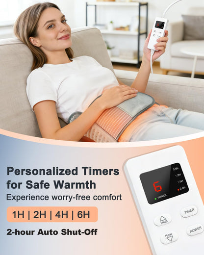 Heating Pad for Back Pain Relief, 12" x 24" + 26" XL Electric Heating Pad for Period Cramps with Loop Fastener for Hands-Free 360 Fit, 4 Timers & 6 Temperatures, Auto Shut-Off, Machine Washable