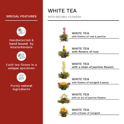 Creano Blooming Tea Gift Set with Glass Teapot 17oz (500ml) - Green Tea Fruity Flavoured Tea Flowers in 6 Varieties - Flowering Tea Gift for Easter