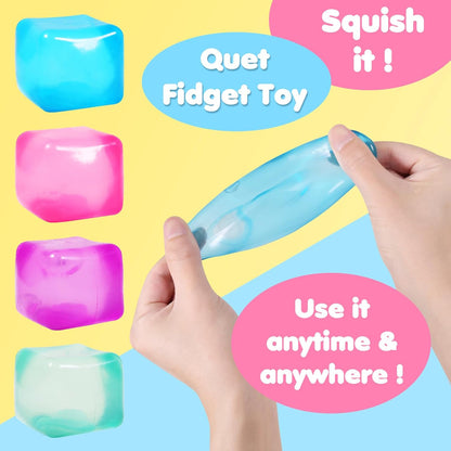3pack Stress Cube Squishy Stress Balls for Adults Kids Fidget Toy for Your Best Mellow and Chill -Ice Cubes-Square Shape with Filling in Pink Purple Blue (3pcs Cube )