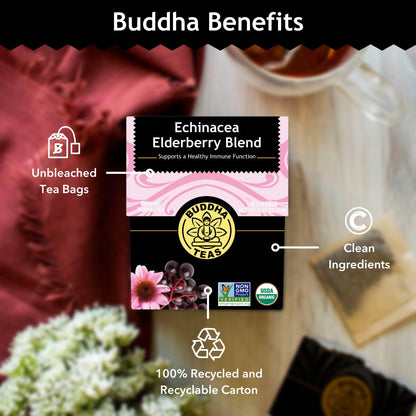 Buddha Teas Organic Echinacea Elderberry Blend - Herbal Tea, Caffeine Free