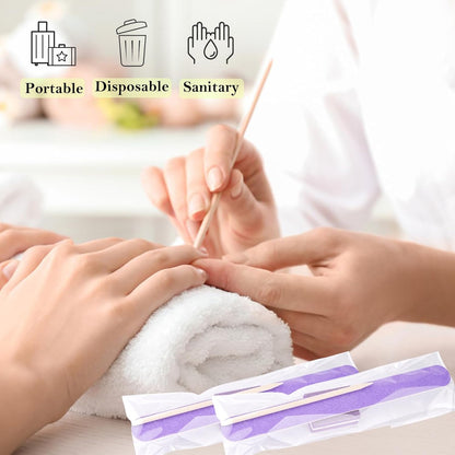 Disposable Manicure Kit - 50pc Mini Nail Buffer, Nail File, Wood Stick, OPP Bag, Press On Nail Tool Kit for Salon Home (Purple)