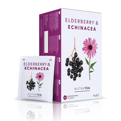 Nutra Tea - Elderberry & Echinacea Tea | Elderberry Tea - Immunity Teas | Immune Teabags - 20 Individually Wrapped Bags - Herbal Teas - (1 Pack)