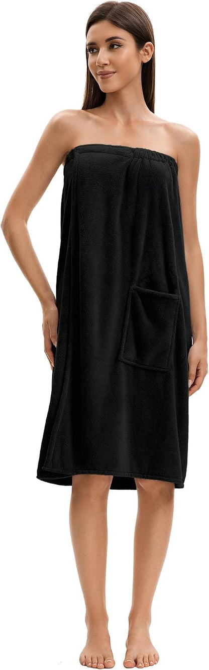 Towel Wrap For Women After Shower，Plush Bath Robe Female，Sauna Spa Wrap Around Towels With Pockets
