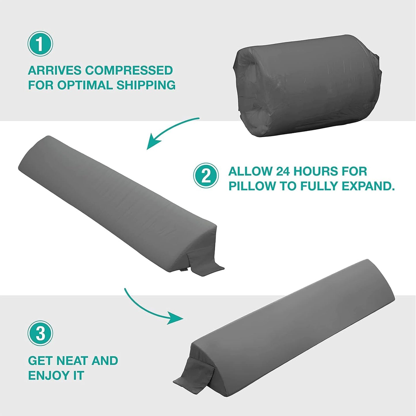 Vekkia 34" Extra-Long Wedge Pillow, Back & Arm Support, Bed Wedge Pillow for Sleeping After Surgery, Acid Reflux, Snoring Relief, Removable Washable Cover & Double Side Pockets, 5.5" Height, Gray