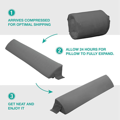 Vekkia 34" Extra-Long Wedge Pillow, Back & Arm Support, Bed Wedge Pillow for Sleeping After Surgery, Acid Reflux, Snoring Relief, Removable Washable Cover & Double Side Pockets, 5.5" Height, Gray