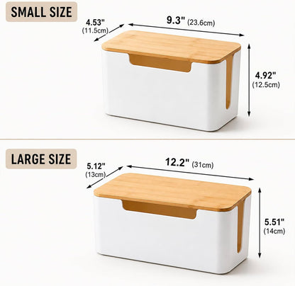 [Set of 2] Wood Cover Cable Management Box Set, Wire Ties Included to Organize Desk Cord Cables, Hide TV Computer Wires, Power Strips, USB Hub to Make Your Home, Office Neat and Clean (White)