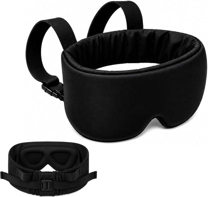 Airplane Pillow Mask with Head Strap for Long-haul Flight, Travel or Home Use Sleeping Mask, 360° Support Headrest, Prevent Bobblehead Sore Neck, Jet Black