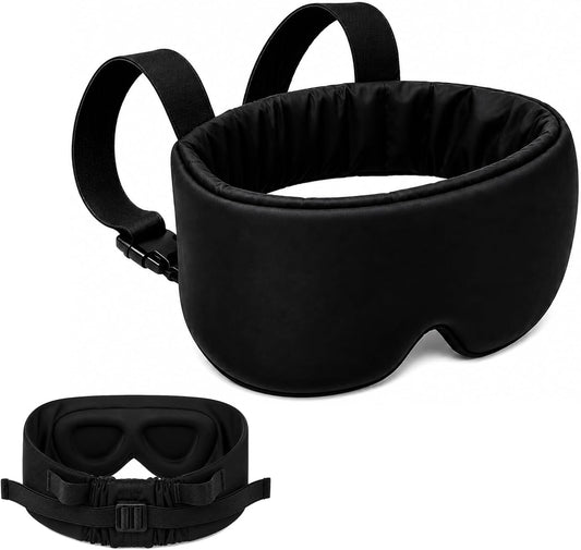 Airplane Pillow Mask with Head Strap for Long-haul Flight, Travel or Home Use Sleeping Mask, 360° Support Headrest, Prevent Bobblehead Sore Neck, Jet Black