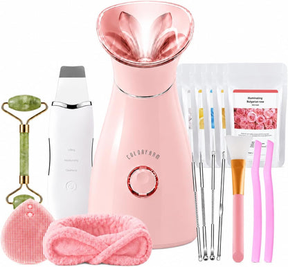 Colorfarm Facial Steamer Spa Kit with 17 Skin Care Tools for Home Spa
