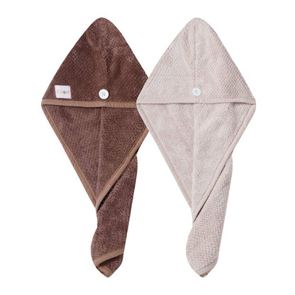 M-bestl 2 Pack Microfiber Hair Towel Wrap,Hair Drying Towel with Button,Quick Dry Hair Towel Turban for Women,Absorbent Anti-frizz Head Towel for Long Thick Curly Hair(Pink&Beige)