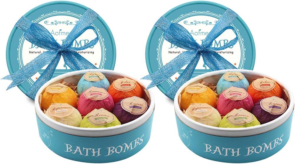 Aofmee Bath Bombs, 7pcs Bubble Bath Bombs for Women, Natural Handmade Fizzies Gift Set, Spa Organic Bathbombs for Kids, Essential Oil Personal Care Bath Gift for Birthday Mothers Day Christmas