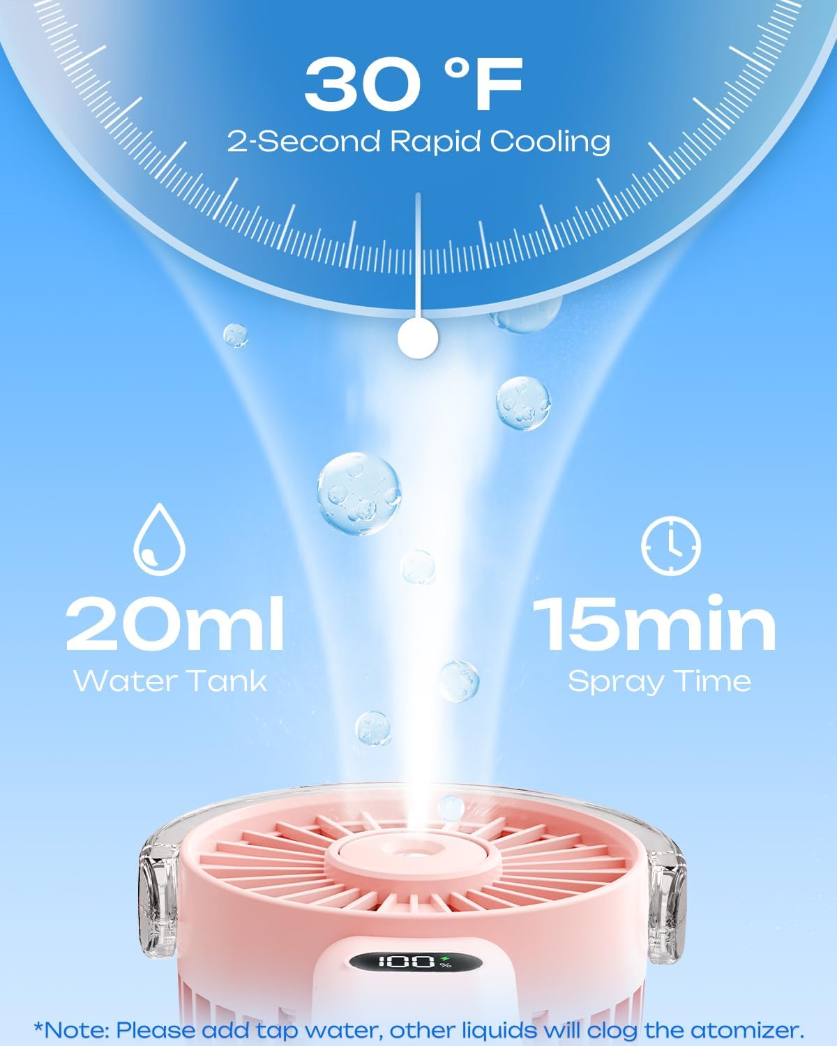 Otlonpe Handheld Misting Fan Portable, 4000mAh Rechargeable Battery Powered, Small Personal Mister Fan with Water Spray Cooling, 4-Speed Wind, LED Display, Hand Held Mist Fans for Travel Outdoor Beach
