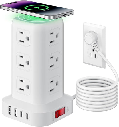 Extension Cord with Multiple Outlets, SMALLRT Power Strip Tower, Outlet Extender with 12 AC Outlets 4 USB, 6.5FT Extension Cord for Home Dorm Room, Office Supplies,Overload Protection