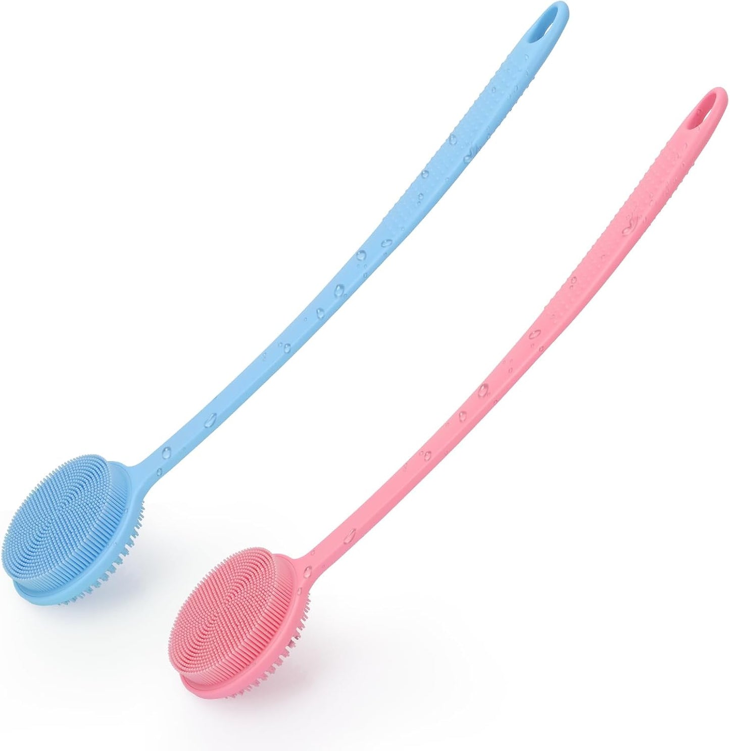 Silicone Back Scrubber for Shower, 17in Lengthen Long Handle Body Brush, Double Sided Shower Brush for Shower Exfoliating and Massage Can Produce Rich Foam, Long Handle Back Scrubber for Men